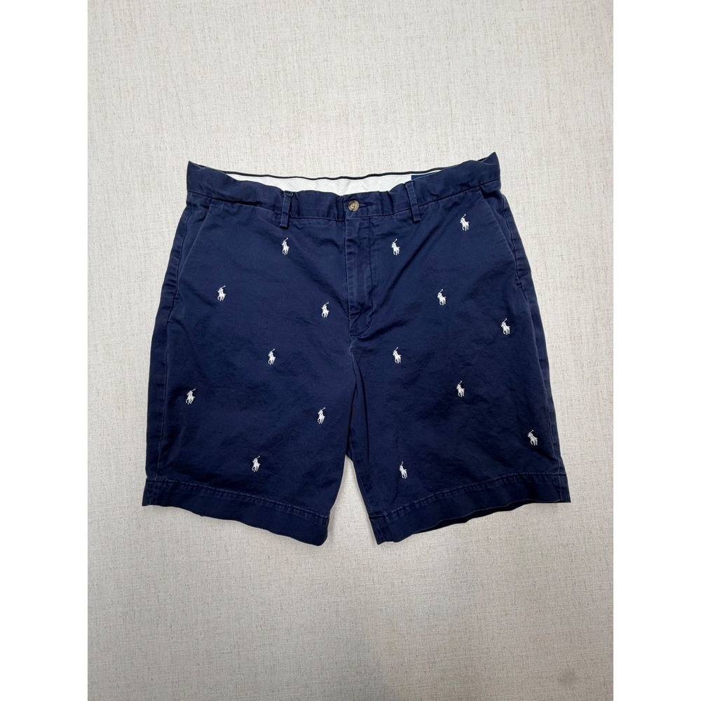 Polo Ralph Lauren Mens Navy Blue All Over Pony Embroidered Stretch Shorts 36